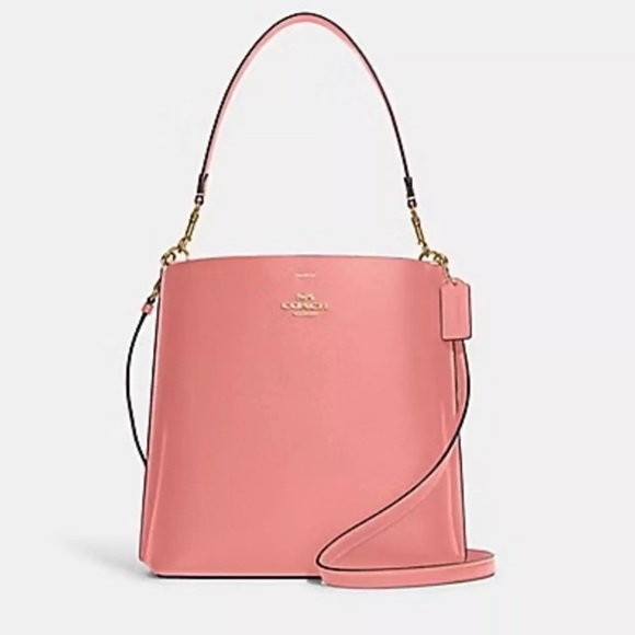 Brand New with Tags Coach Mollie Bucket Bag Brass/Candy Pink Below $450 Retail - Picture 1 of 5